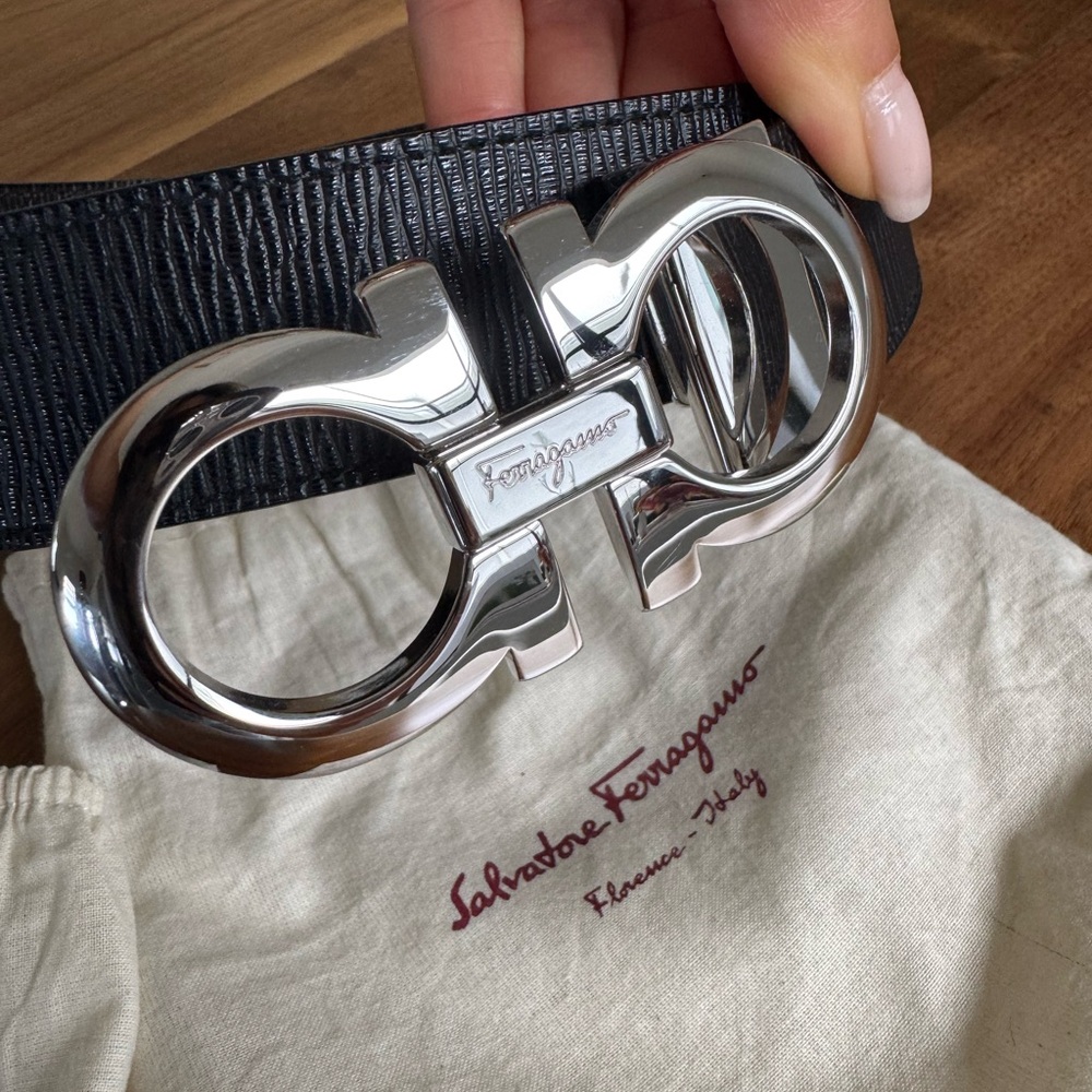 Salvatore Ferragamo Black Belt Bag with Silver Buckle